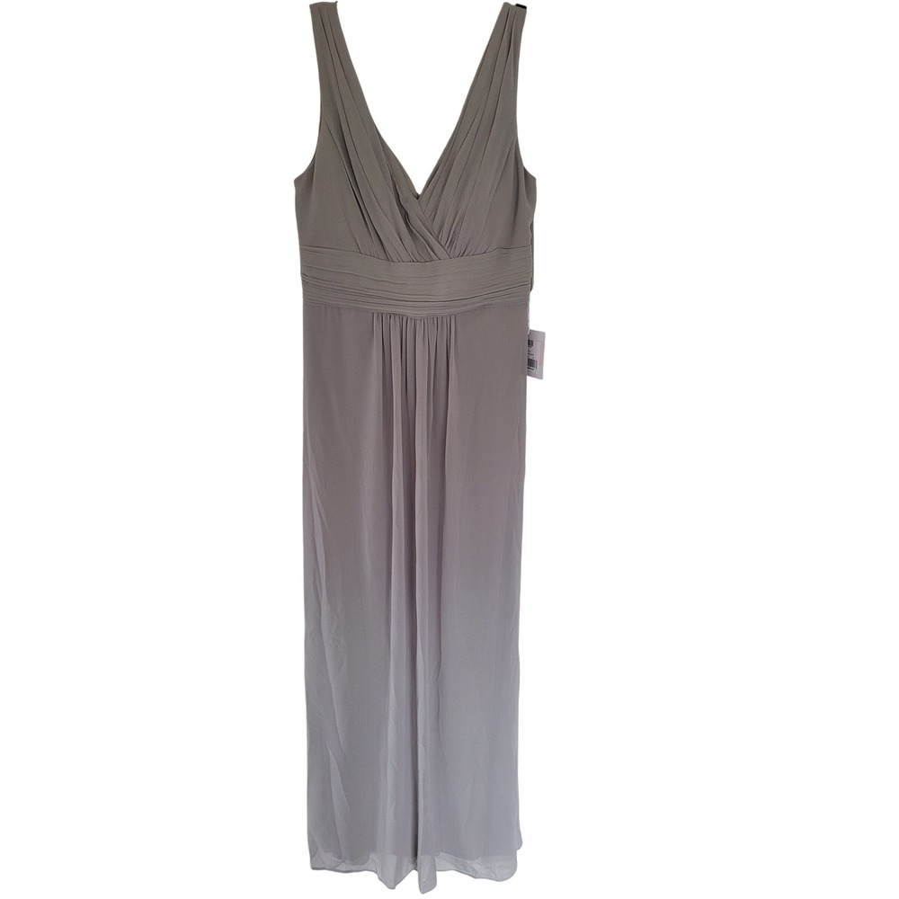 Evening Collective Moonlight Grey V-Neck Chiffon Maxi Dress‎ 10 Formal Gown #19
